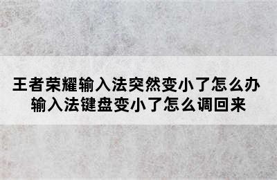 王者荣耀输入法突然变小了怎么办 输入法键盘变小了怎么调回来